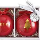 Santa Barbara Design Studio Christmas Glass Ball Ornaments Gift Boxed Ornaments, Set of 2, Red/Merry