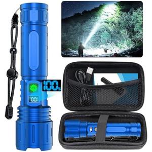 Flashlights High Lumens Rechargeable - 1500 Meters Long Beam Super Bright LED Flash Light with Power Display & IPX5 Waterproof for Camping, 20H Runtime,5 Modes,Zoomable Handheld Flashlight-Blue