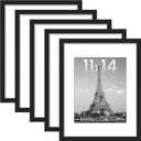 Ppsimples 11x14 Picture Frame Set of 5, Display Pictures 8x10 with Mat or 11x14 Without Mat, Wall Gallery Photo Frames, Black