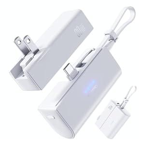 THREEKEY Travel Portable Plug in Charger 5000mAh Power Bank for Samsung Galaxy, 20W PD Fast Charging Power Bank with 30W GaN Wall Charger for iPhone 16/ 15 Series iPad Air/ ProPixel (White)