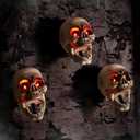 Halloween Animatronics Skull Stakes Pathway Markers, Hanging Animated Decorations, Floating Scary Skeleton with Sound Activated, Talking, Light Up Eyes, Haunted Horror Prop for Indoor, Outdoor (Pack of 3)