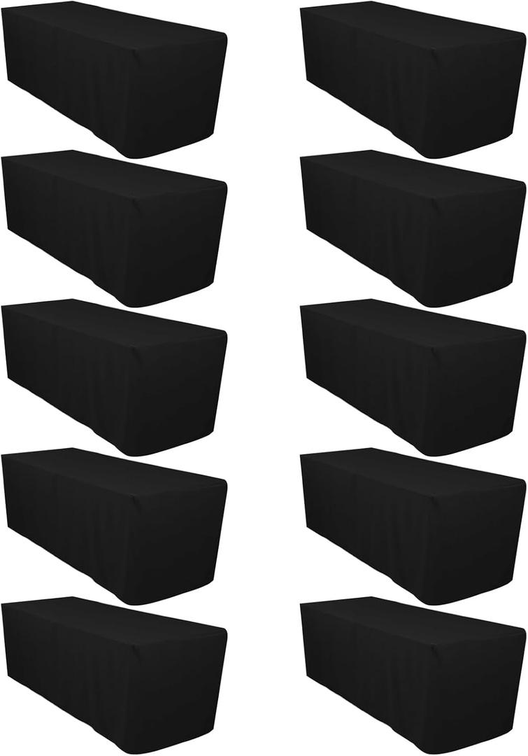 Surmente 10 Pack Black Fitted Tablecloths for 6 Foot Rectangle Tables, Black Table Covers for Weddings, Banquets, or Restaurants (72" x 30" (Rectangular))