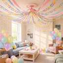 Gleebixi Pastel Birthday Party Decorations Kit with 492ft Crepe Paper Streamers, 300 Sheets Paper Chain Strips, 78.6ft Gold Star Garland and 30Pcs 12" Pastel Balloons for Hanging Decor