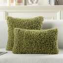FUTEI Pack of 2 Decorative Throw Pillow Covers 16x16 Inch,Soft Fluffy Faux Wool Fur Boucle Textured Cushion Case,Modern Home Decor for Couch Bed Living Room Office,Olive Green