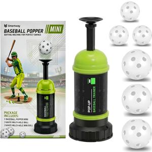 Smartway Pop-Up Baseball Trainer & Mini Baseball Popper Batting Machine for Perfect Swings, Hitting Practice Equipment Without a Pitcher (6 Balls Included)