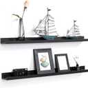 AZSKY Picture Ledge Shelf, Floating Shelves Set of 2, 48 Inches Picture Shelves for Wall with Ledge, Long Shelf Wall Mounted for Living Room Bedroom Decor Books Photo Frames - Black (48in set 2)