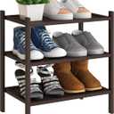 BMOSU 3-Tier Bamboo Small Shoe Rack Premium Stackable Shoe Shelf Storage Organizer for Hallway Closet Living Room Entryway Organizer(Brown) (Small-3-Tier17*11*18.3inches, Brown)