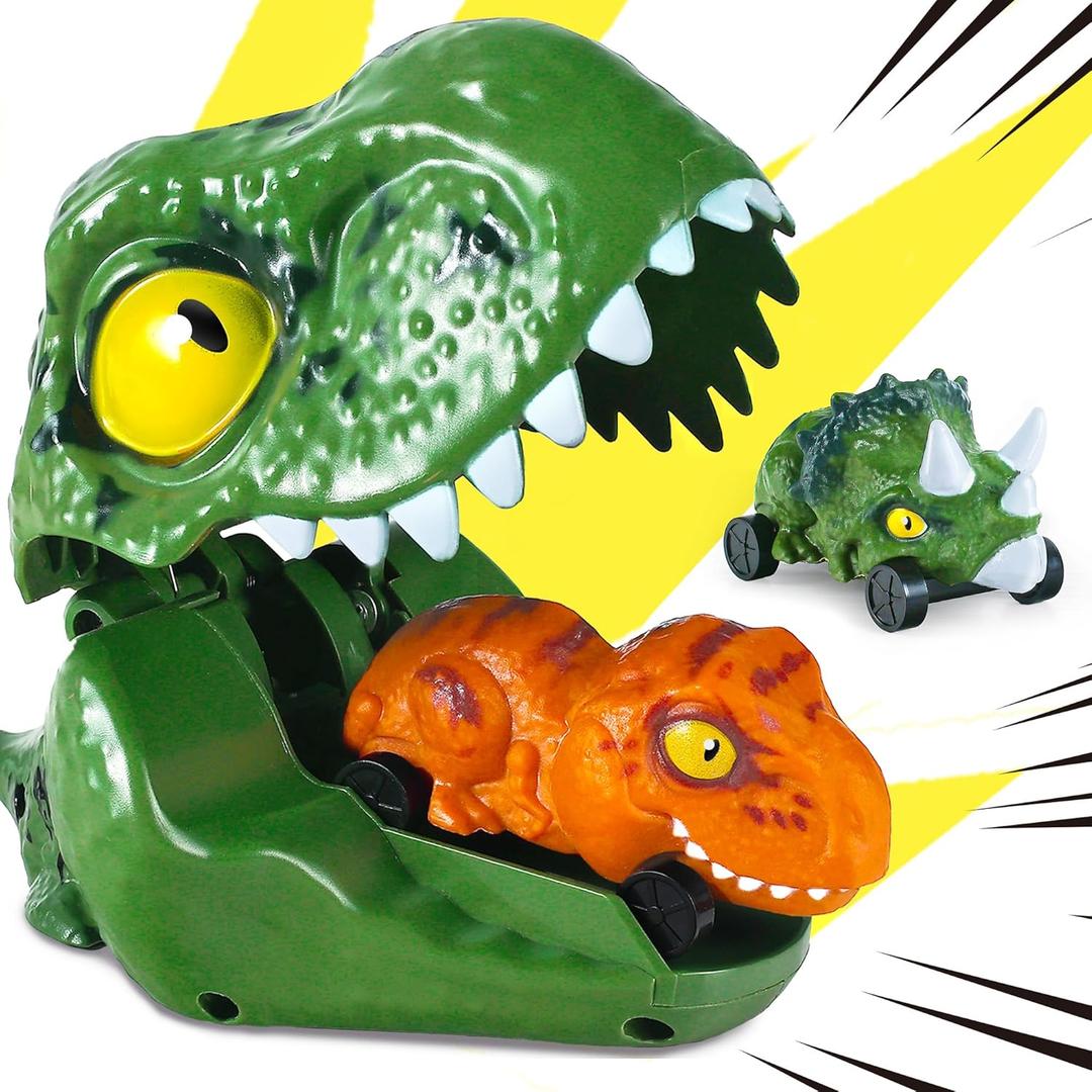 2 x iPlay, iLearn Kids Dinosaur Cars Launcher Toys Set, Boys Dino Ejecting Vehicle Playset, Toddlers Mini Push Go Catapult, Press to Launch, Cool Birthday Gifts Party Favors for 3 4 5 6 Years Old Children