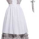 Women Pioneer Colonial Dress Floral Prairie Dresses Pilgrim Costume (Small, White - Short Sleeve)