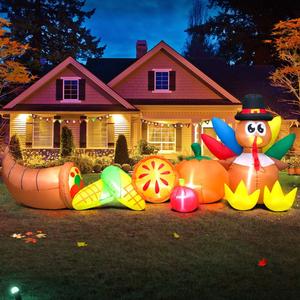 KOOY 10FT Thanksgiving Inflatables Decorations Blow Up Turkey Corn Vegetables with LED Lights for Fall Autumns Happy Thanksgiving Festival Outside Indoor Outdoor Lawn Holiday Dcor Harvest