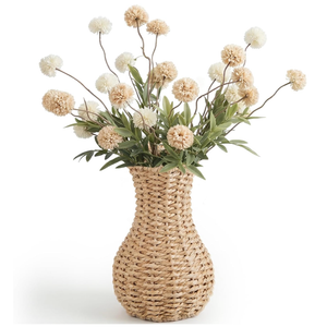 Ctosree 1 Pcs 12 Inch Small Wicker Rattan Woven Flower Vase, Boho Vases, Modern Decoration Country Style Woven Rustic Basket for Home Decoration, Indoor and Outdoor Use