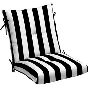 Arden Outdoor Plush Modern Tufted Blowfill Dining Chair Cushion, 21 x 40, Rain-Proof, Fade Resistant, Tufted Cushion for Dining and Bistro Chairs Black Cabana Stripe