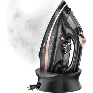 Martisan Cordless Iron for Clothes, 1600W, Wireless, Rapid Heating, Retractable Cord, Power Charging Base, Ceramic Soleplate, Auto-off, Anti-calc, Anti-drip, Self Clean (Black)