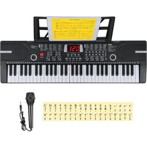 Piano Keyboard, 61 Keys Beginner Electronic Keyboard Portable Digital Music Keyboard, Early Education Music Instrument with Microphone & Music Sheet Stand