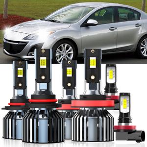 Lights Fit For Mazda 3 2010-2018, Mazda 5 2012-2017, Mazda 6 2014-2017, 9005 High Beam H11 Low Beam H11 Fog Light Bulbs, High Power 6500K White Light, Pack of 6