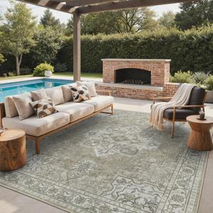 GENIMO Outdoor & Indoor Area Rug 9'x12', Waterproof, Non-Shedding, Easy Cleaning, Boho Mat for Patio, Living Room, Balcony, Dining Room, RV, Deck, Bedroom, Camping, Outside Carpet,Coffee Beige