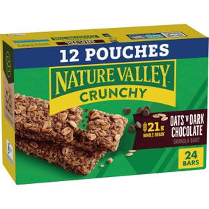 Nature Valley Crunchy Granola Bars, Oats 'n Dark Chocolate, 24 Bars, 17.88 OZ (12 Pouches) (EXP 03/04/26)
