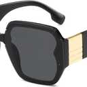 AMOMOMA Vintage Oversized Square Sunglasses for Women,Fashion Big Sun Glasses UV400 Protection AM6636 (Black/Grey)