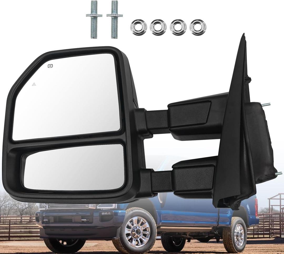 Left Driver Side Tow Mirror Fits for Ford F250 F350 F450 F550 2017-2022 Support Power Folding & Glass Adjust Power Heated with BSM Turn Signal & Puddle & Driving Light 13 Pins