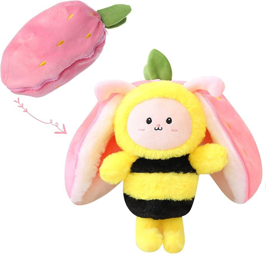 MIAODAM Bee Plush Toy, 11.8" Strawberry Bee Plush, Soft Plush Doll for Kids & Adults - Perfect for Birthday Party, Christmas, Valentine's Day