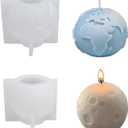 Earth&Moon Candle Molds for Candle Making, 3D Globe Shaped Epoxy Resin Mold Exterior of Earth Model Aromatherapy Mold, DIY Silicone Scented Candle Molds Soap Molds Desktop Ornaments