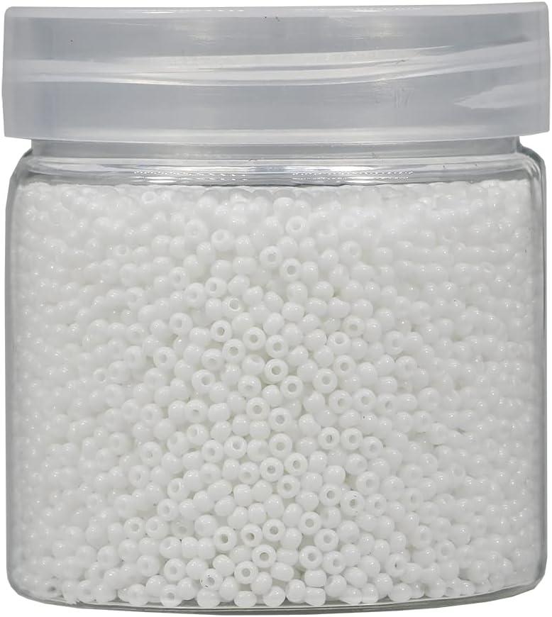 Bala&Fillic 2mm Round Size Almost Uniform Seed Beads 10000pcs /110 Grams in Box 12/0 White Color Small Craft Seed Beads for Making Jewelry Earring Bracelets Necklace