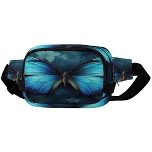 Blue Butterfly Pattern Belt Bag Sling Bags Waist Pack | waist bag with Adjustable Strap and Zipper Pockets,Double-Layer Design,Sturdy and Wear-Resistant for Travel Daily Use