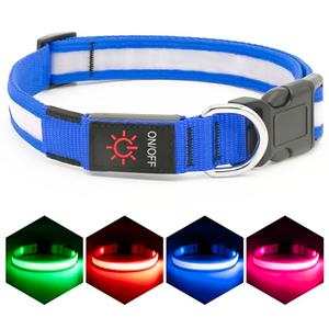 Vizpet LED Dog Collar, Light Up Dog Collar Adjustable USB Rechargeable Super Bright Safety Light Glowing Collars for Dogs(Medium,Blue)