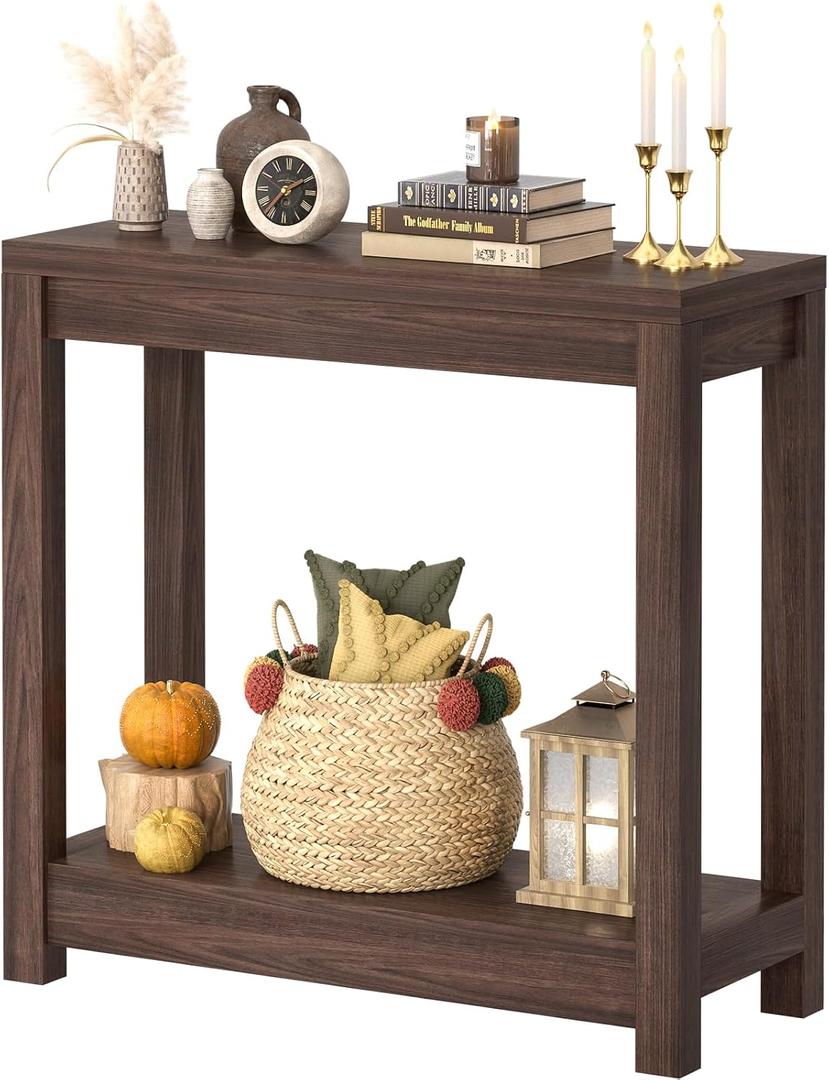 Besiost Small Farmhouse Wood Entryway Table Narrow Console Table with Storage Behind Couch Sofa Table with Shelves Entry Way Tables with Open Storage, Easy Assembly, 32" Black Walnut, 32"*31.3