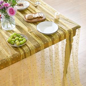 Horaldaily Yellow Gold Sparkling Star Gauze Tablecloth 60x104 Inch Rectangular, Golden Star Sequin Glitter Metallic Foil, Sheer Tulle Cheesecloth for Wedding Baby Shower Party