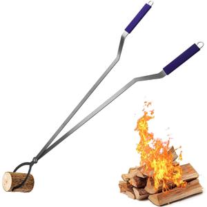 40'' Fireplace Tongs, Chiminea Tongs, Fire Tongs Firewood Grabber Tool with Scissor Shape Serrated, Log Claw Tongs for Bonfire Campfire Fire Pit Outdoor Indoor, Log Grabber Tongs Rustproof
