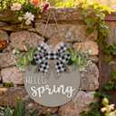 BreezeHug 3D Hello Spring Sign for Front Door Sage Green Rustic Welcome Door Sign with Bow Farmhouse Hello Welcome Wreaths Wood Spring Doors Hanger Decorations for Home Office Shelf Mantel
