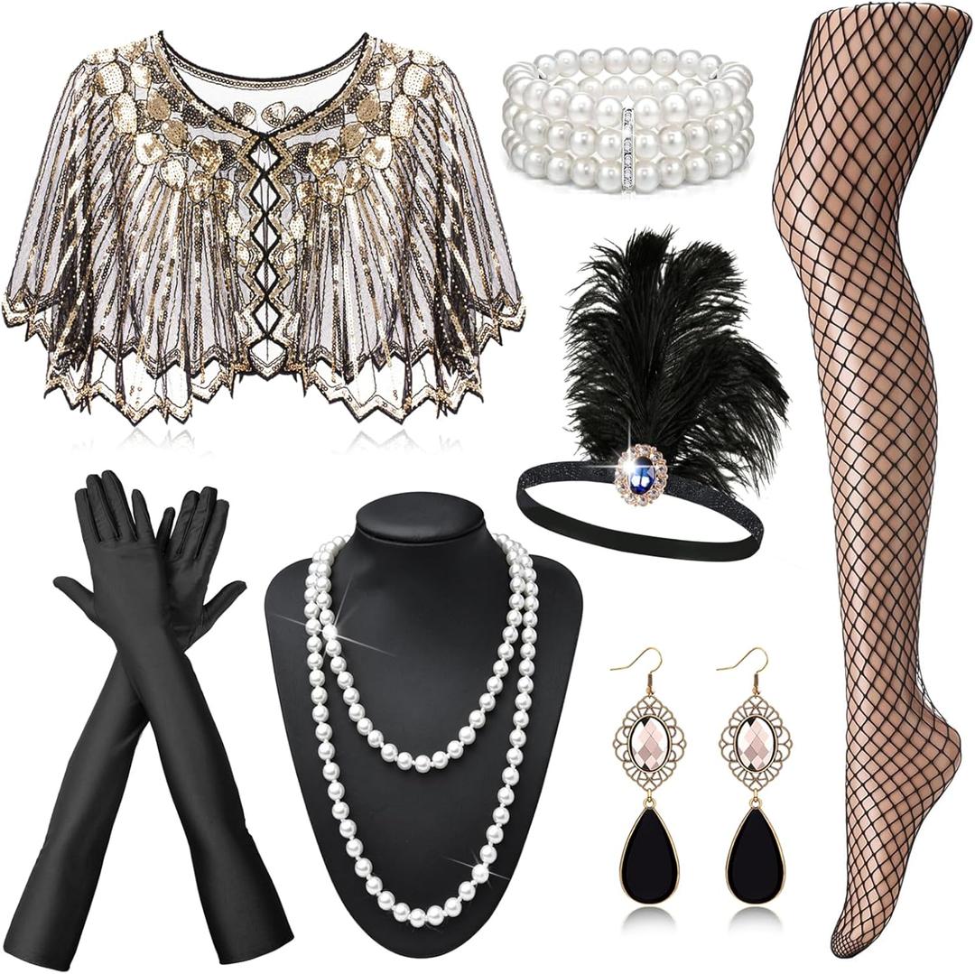 EIELO 1920s Great Gatsby Accessories Set for Women Headpiece Headband Flapper Roaring 20s Costume Accessories
