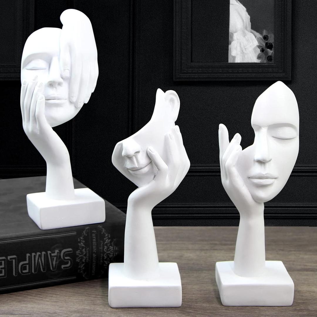 prosfalt 3 Pcs Thinker Statue,Modern Home Resin Sculptures,Collectible Figurines for Home Office Bookshelf Desktop Decor(White)