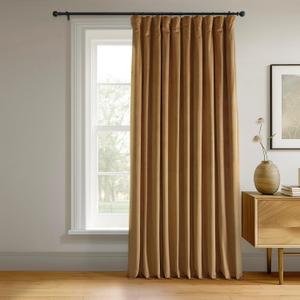 HPD Half Price Drapes Signature Velvet Thermal Blackout Curtains for Living Room 96 Inch Long (1 Panel) Rod Pocket Insulated Blackout Curtains for Bedroom Window Curtains, 100W x 96L, Amber Gold
