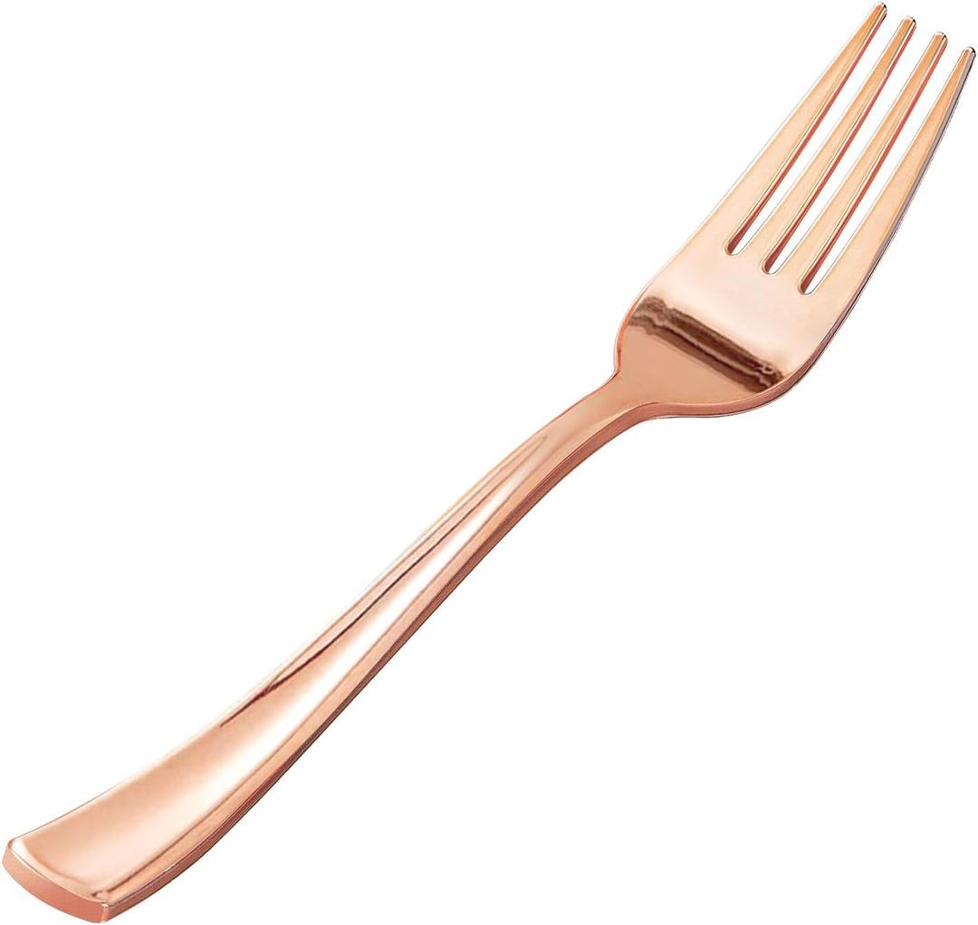 Goodluck 50 Pack Rose Gold Plastic Forks, Heavy Duty Forks Disposable, Rose Gold Plastic Cutlery Perfect for Weddings, Parties, Dinners