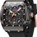 OLEVS Watches for Men Casual Luxury Large Face Multifunctional Chronograph Men's Watches Durable Silicone/Nylon Strap 3ATM Waterproof Men Watch Date Moon Phase Analog Quartz Watch Reloj para Hombre (G2942-black-all black)