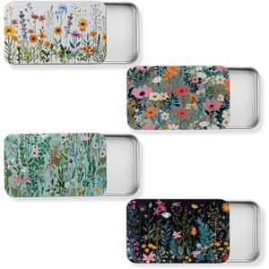 Moxweyeni 4 Pack Dental Floss Portable Case, Refillable Travel Floss Picks Case Dispenser, Cotton Swab Dispenser Suitable for Travel, Dates, Dinners, Hotels and Outdoor Activities(Floral)