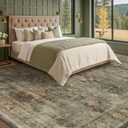 Farmhouse 9x12 Green Large Area Rugs for Living Room, Dark Academia Vintage Forest Green Washable Rug for Bedroom Under Bed with Distressed Geometric Aesthetic Décor, Stain Resistant Low Pile Non-Slip