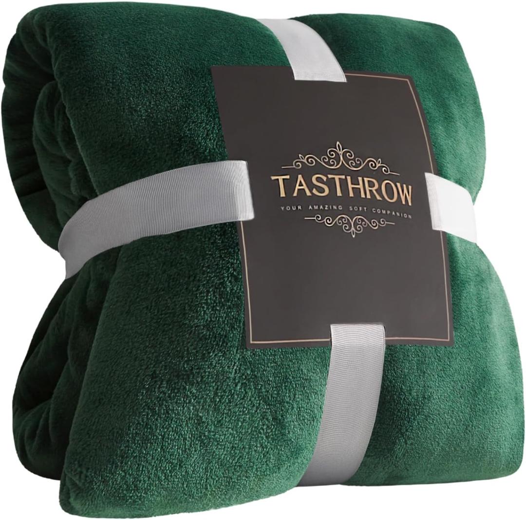 TASTHROW Large Flannel Fleece Throw Blanket, 60×80 Inch - Cozy Lightweight Thick Blanket - All Seasons Suitable for Women, Men and Kids (Dark Green)