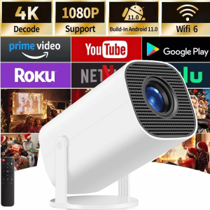 4K Projector with Wifi and Bluetooth, 1080P Native Mini Projector Portable, Compatibile with TV Stick/Memory Stick/Laptop, Smart Home Outdoor Projector