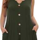 LARACE Women Plus Size Summer Dresses V Neck Sleeveless A Line Sundresses Button Down Midi Dress with Pockets (Green, XXL)
