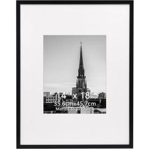 Hoikwo 14x18 Black Plastic Frame with Plastic Cover, Display Pictures 8x10 with Mat or 14x18 Without Mat, 1 Pack 14 by 18 Frame for Wall Hanging