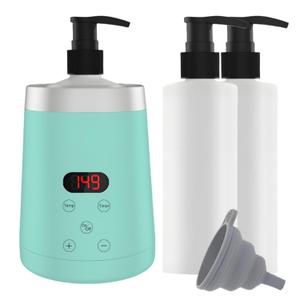 Massage Oil Warmer Professional Electric Lotion Digital Heater SPA, Compact Oil Warmer Heated Bottle for Beauty Salon Home,Automatic Thermostat Cream Heater wiht Two Oil Dispenser Bottle Funnel Green