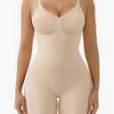 Women's Seamless Shapewear Tummy Control Bodysuit with Removable Pads Mid Thigh Body Shaper, S