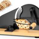 Upgraded Manual Bread Slicer for Homemade Sourdough Bread Adjustable Thickness& Evenly Slicing, Metal Guide, Hand Crank Bread Slicer with Scale Line & Suction Base,Sharp Stainless Steel Blade (Black)