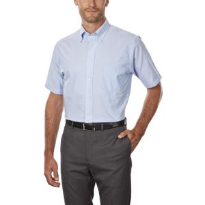Van Heusen Men's Short Sleeve Regular Fit Oxford Solid Dress Shirt (18.5"-19" Neck, Blue)