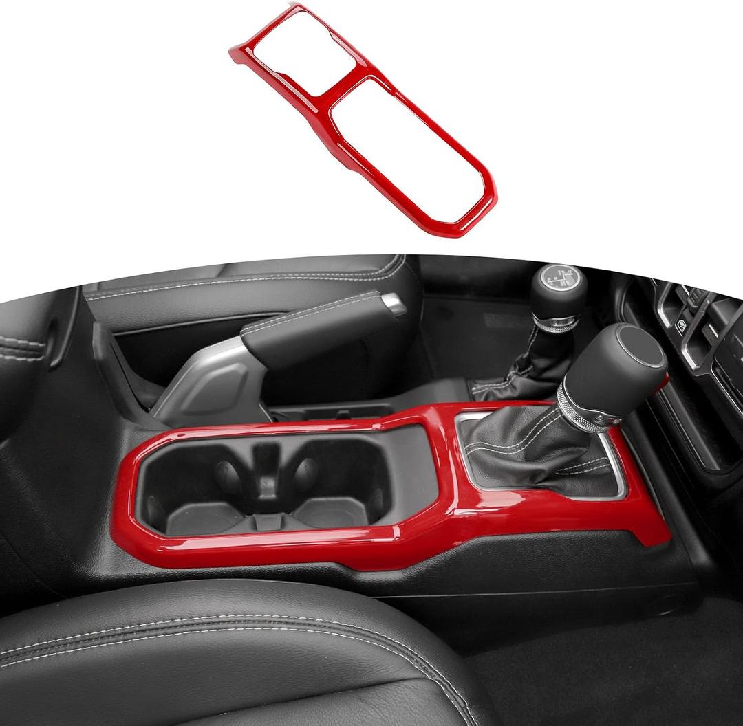 RT-TCZ for Jeep JL Gear Shift Cup Holder Panel Trim Cover for Jeep Wrangler JL JLU 2018 up for Gladiator JT 2020 up Red Interior Accessories