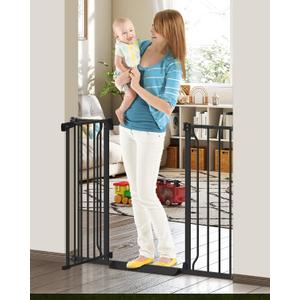 34" Extra Tall Baby Gate for Stairs, Auto Close Stroller Friendly Dog Gate Indoor for Doorways, Pressure Mounted 29"-45" Wide Baby Gate, Easy Walk Through Gate for Children & Pets, Black