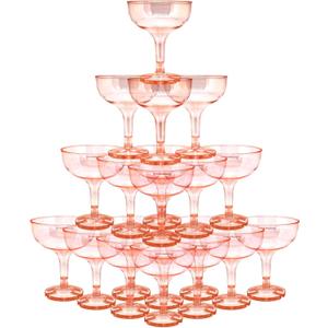 50 Pcs Plastic Champagne Coupe Glasses for Parties, 5 oz Disposable Champagne Glasses Unbreakable Acrylic Martini Glasses (Red)